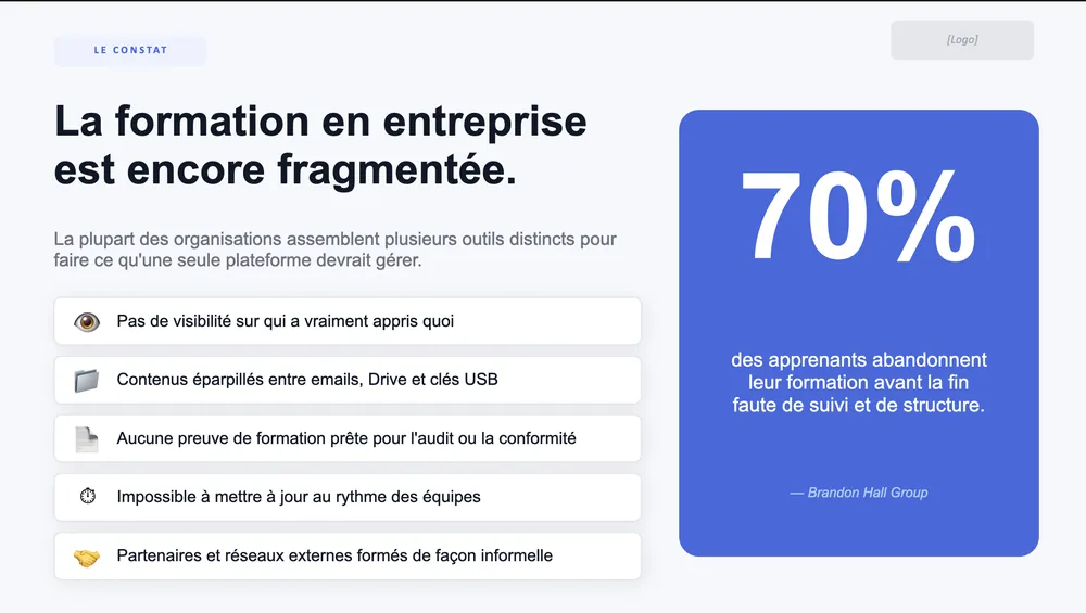 Slide 3 du deck — Le constat : une formation encore fragmentée