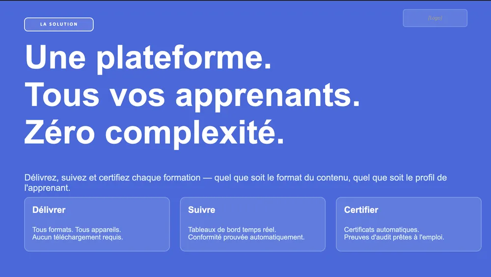 Slide 4 du deck — Une plateforme. Tous vos apprenants.